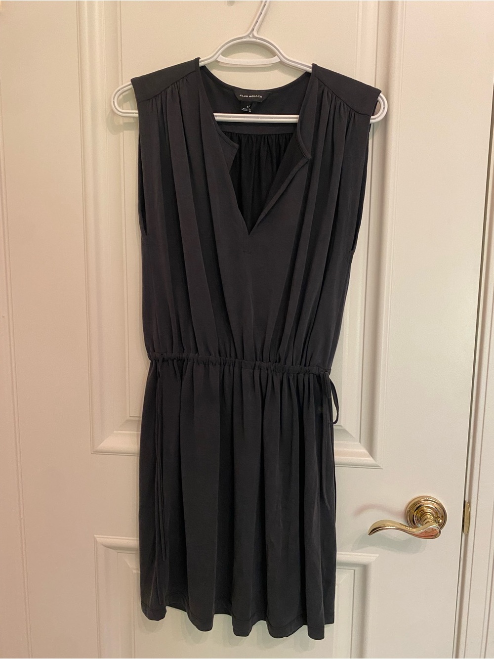 Club Monaco Charcoal Sleeveless V-Neck Drawstring Dress
